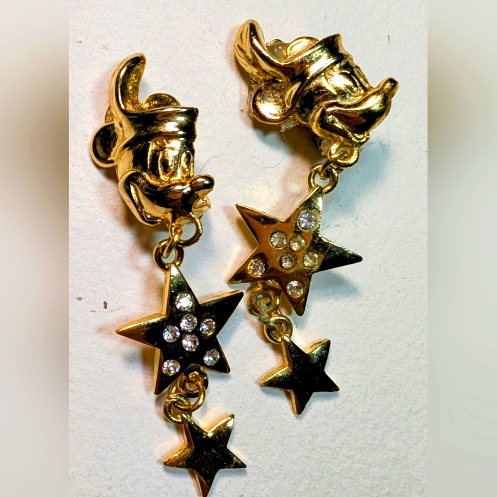 Wendy Gell Disney Gold Star Minnie Mouse Dangle Earrings Stars With Rhinestones